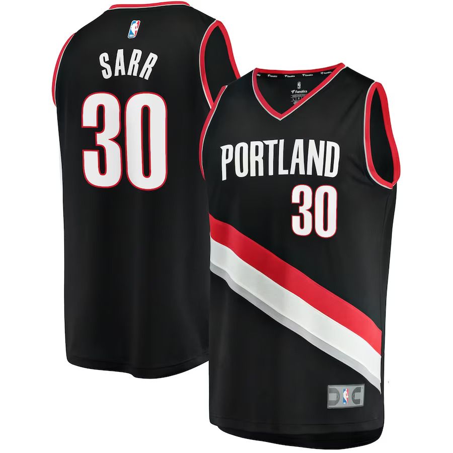 Men Portland Trail Blazers 30 Olivier Sarr Fanatics Branded Black 2022-23 Fast Break Replica Player NBA Jersey